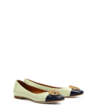 Tory Burch Chelsea Cap-toe Ballet Flats In Garden Sage / Perfect Navy