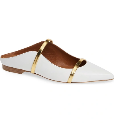 Malone Souliers By Roy Luwolt Maureen Pointy Toe Flat In Optic White/ Gold