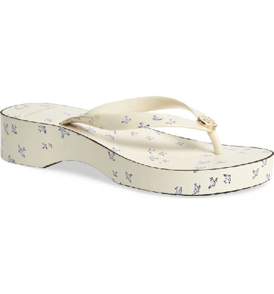 Tory Burch Women's Printed Cut-out Wedge Thong Sandals In Ivory Early Bird