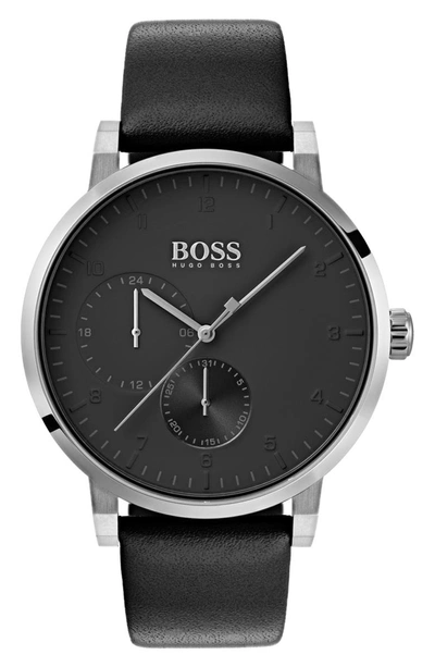 Hugo Boss Oxygen Chronograph Leather Strap Watch, 42mm In Black