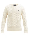 Polo Ralph Lauren Player Logo Cotton Cable Knit Sweater In Off White