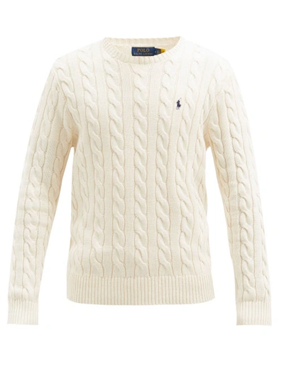 Polo Ralph Lauren Player Logo Cotton Cable Knit Sweater In Off White