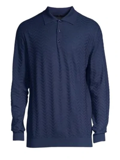 Larusmiani Long-sleeve Wool Jacquard Polo In Navy Blue