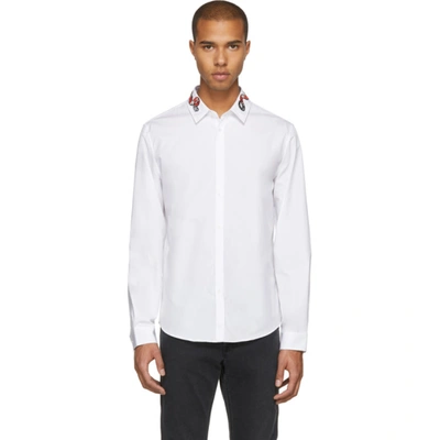 Gucci Snake Embroidered Collar Shirt In White