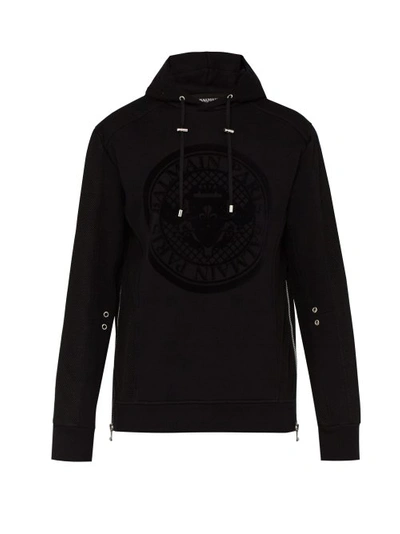 Balmain Medallion Logo-print Cotton Hooded Sweatshirt In Black
