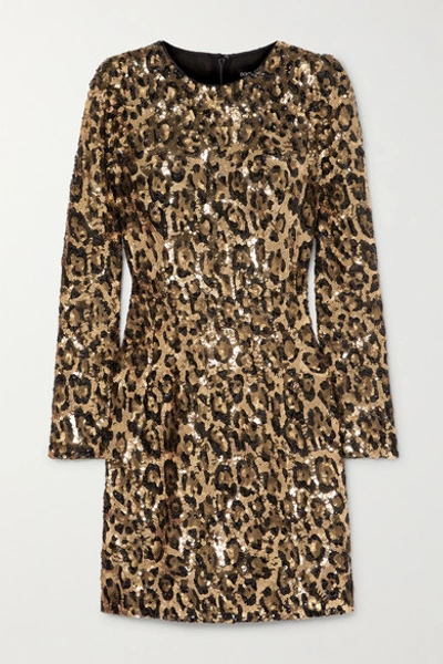 Dolce & Gabbana Leopard-print Sequinned Crepe Mini Dress In Animal