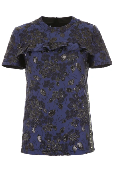 Prada Cloqué Top With Logo In Blue,black,metallic