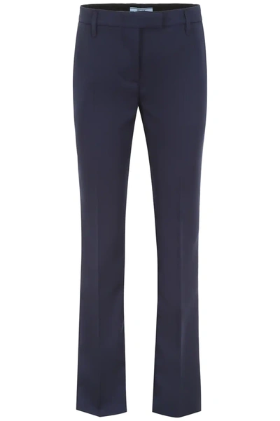 Prada Formal Trousers With Logo In Blue