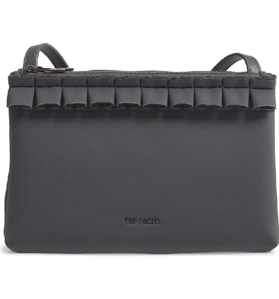 Ted Baker Really Ruffle Faux Leather Crossbody Bag In Charcoal