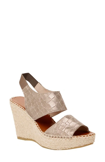 Andre Assous Reese Wedge Espadrille Sandal In Pewter Croc