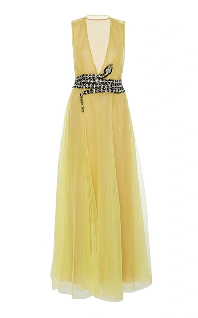 Cucculelli Shaheen Marcasite Embroidered Tulle Gown In Yellow