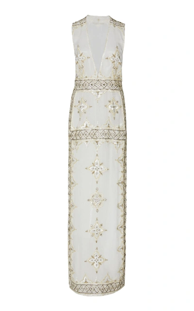 Cucculelli Shaheen Pearlescent Silk Gown In White