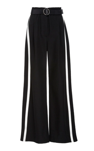 Sally Lapointe Striped Low-rise Wide-leg Crepe Pants In Black