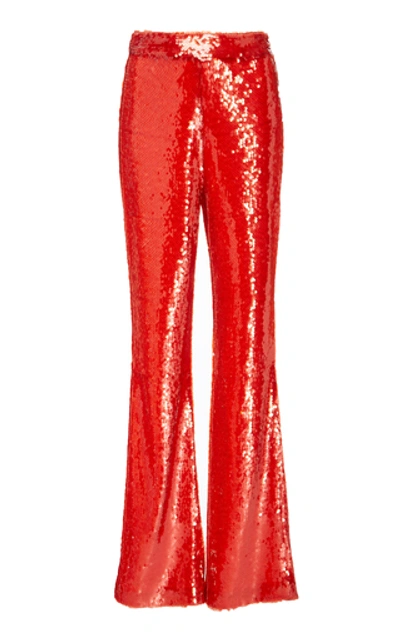 Sally Lapointe Sequin Embroidered Flare Leg Pants In Red