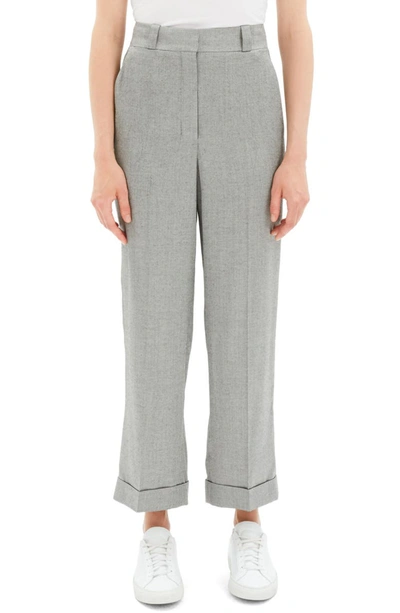 Theory Fluid Melange Straight Cuffed Pants In Silver Shadow