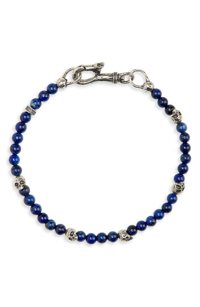John Varvatos Sterling Silver Skulls & Lapis Bead Bracelet In Blue