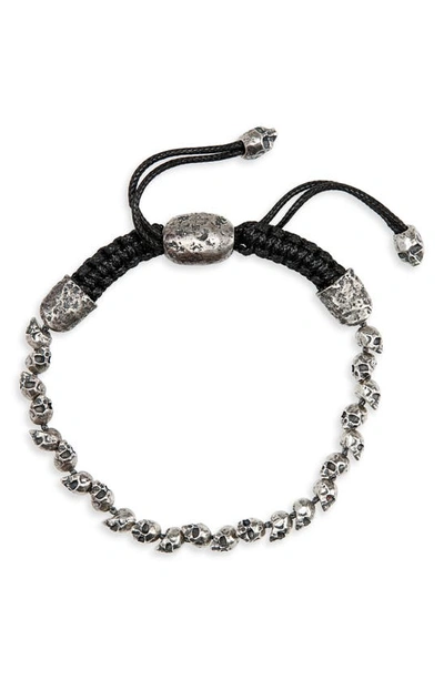 John Varvatos Sterling Silver Skulls & Daggers Beaded Leather Cord Bracelet In Silver/black