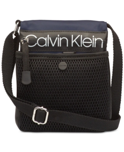 Calvin Klein Tabbie Nylon Crossbody In Navy/silver
