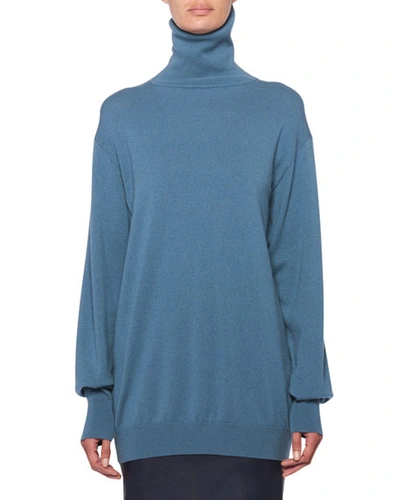 The Row Janillen Cashmere Turtleneck Oversized Sweater In Teal