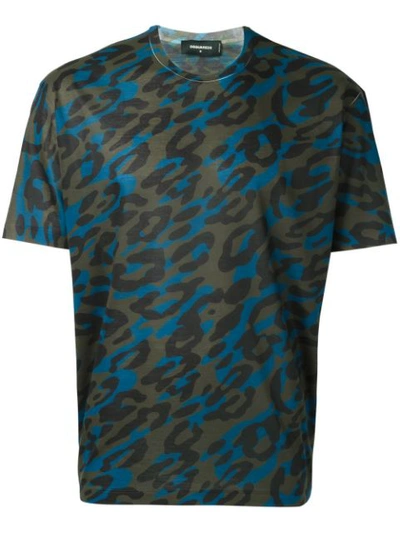 Dsquared2 Tricolor Camouflage T-shirt In Green/ Black/ Blue