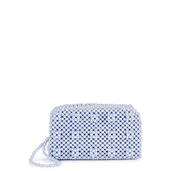 blue beaded clutch