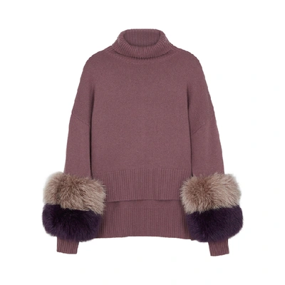 Izaak Azanei Mauve Fur-trimmed Wool-blend Jumper In Purple