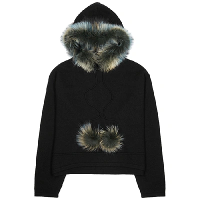 Izaak Azanei Black Fur-trimmed Wool-blend Jumper