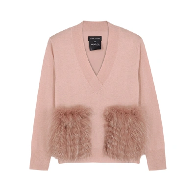 Izaak Azanei Blush Fur-trimmed Wool-blend Jumper In Light Pink
