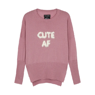 Izaak Azanei Mauve Fur-appliquéd Wool-blend Jumper In Pink And White