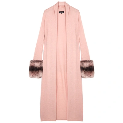 Izaak Azanei Blush Fur-trimmed Wool-blend Cardigan In Pink