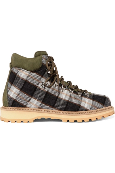 Diemme Roccia Suede-trimmed Checked Wool Ankle Boots In Green