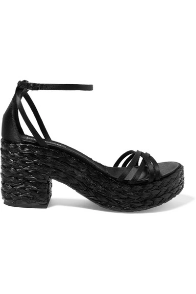 Pedro Garcia Dee Silk-satin And Woven Raffia Platform Sandals In