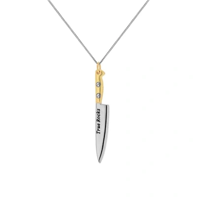 True Rocks New Ss19 Knife Pendant In 18 Carat Gold & Silver Plated Detail & Chain