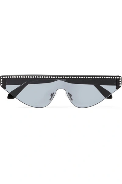 Poppy Lissiman Shield D-frame Crystal-embellished Acetate Sunglasses In Black