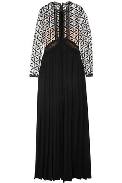 Self-portrait Crochet And Pleated Cady Gown In Black