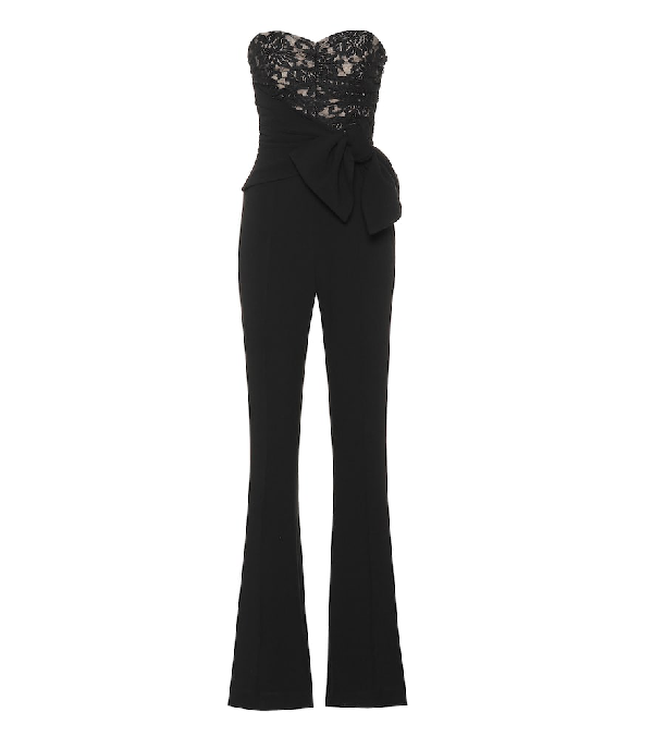 Rebecca Vallance Betty Lace-Trimmed CrÊPe Jumpsuit In Black | ModeSens