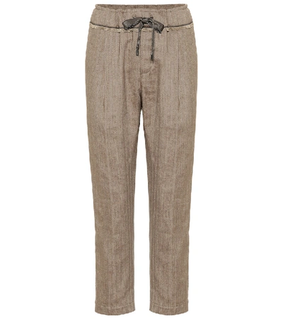 Brunello Cucinelli Cotton And Linen Cropped Pants In Brown
