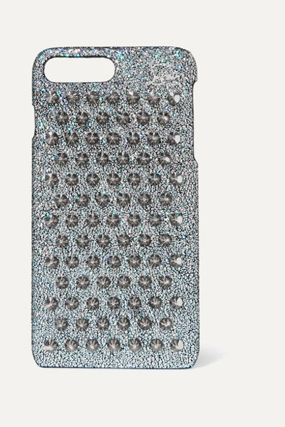 Christian Louboutin Loubiphone Glittered Leather Iphone 7 And 8 Plus Case In Silver
