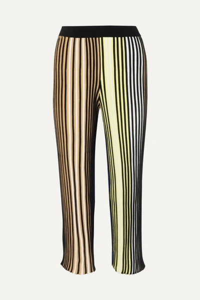 Kenzo Cropped Striped Ribbed-knit Flared Pants In Black