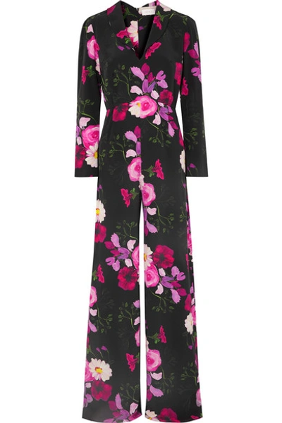Seren Exclusive Betty Floral-print Silk Crepe De Chine Jumpsuit In Black