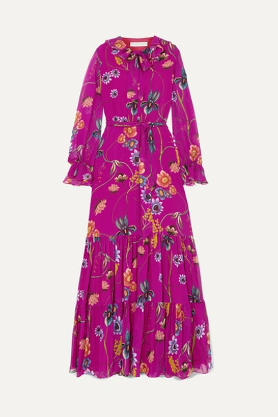 Borgo De Nor Anna Floral-print Silk-georgette Maxi Dress In Fuschia