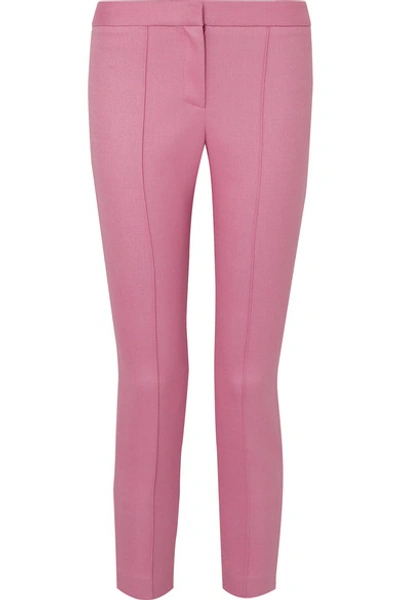 Adam Lippes Cropped Twill Slim-leg Pants In Pink