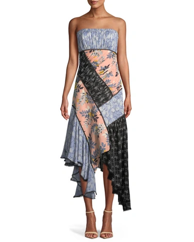 Cinq À Sept Strapless Patchwork Floral-print Silk Crepe De Chine Dress In Multi