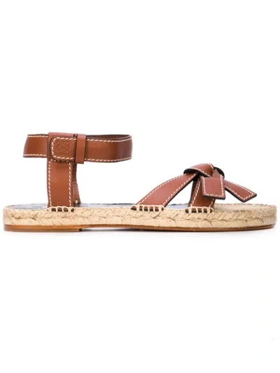 Loewe Gate Logo-embossed Leather Espadrille Sandals In Brown