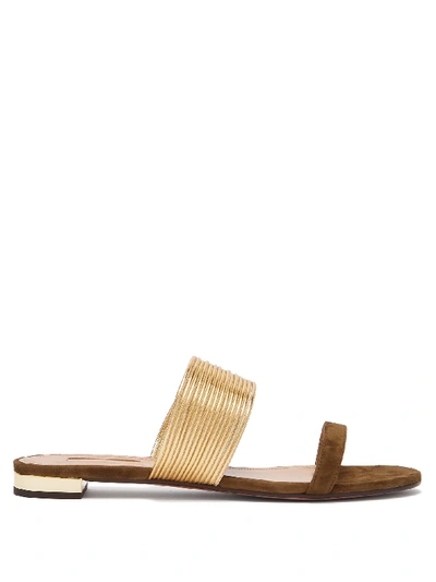 Aquazzura Rendez Vous Flat Suede Sandals In Brown