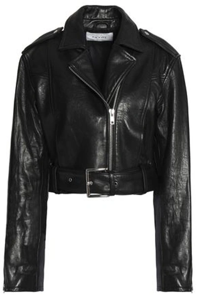 Frame Woman Cropped Leather Biker Jacket Black
