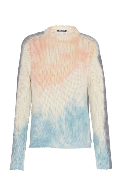 Balmain Slim-fit Tie-dyed Silk And Linen-blend Sweater In Multi