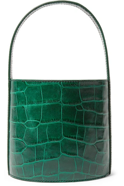 Staud Bissett Croc Embossed Leather Bucket Bag - Green In Jade