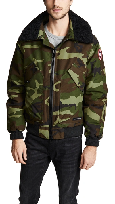 Canada Goose Bromley Shearling-trimmed Camouflage-print Shell Down Bomber Jacket In Green