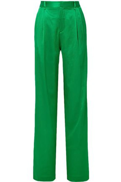 Attico Woman Cotton-blend Satin Straight-leg Pants Green